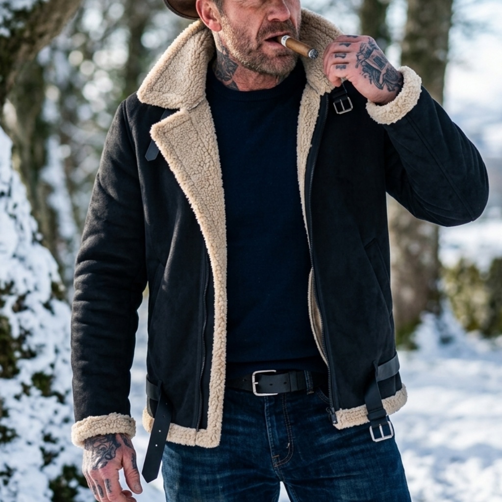 Outdoor Sport Winter Jacket - Men Winter Faux Suede Jacket Fleece